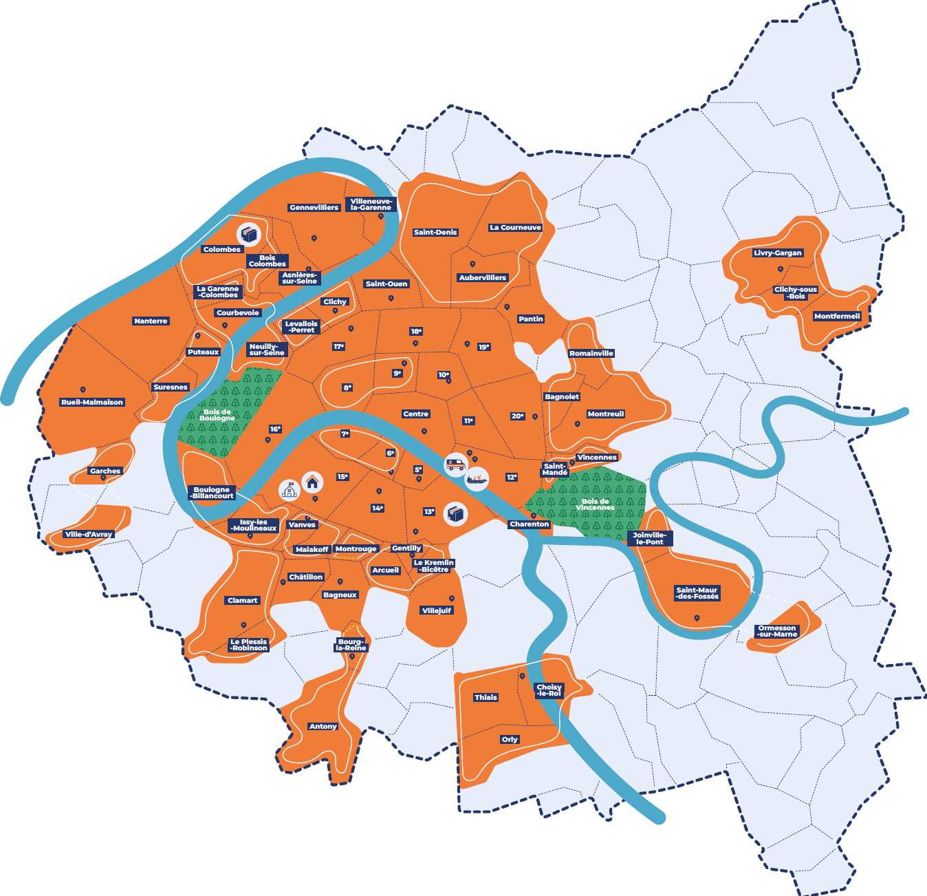 Carte des antennes de la Protection Civile Paris Seine